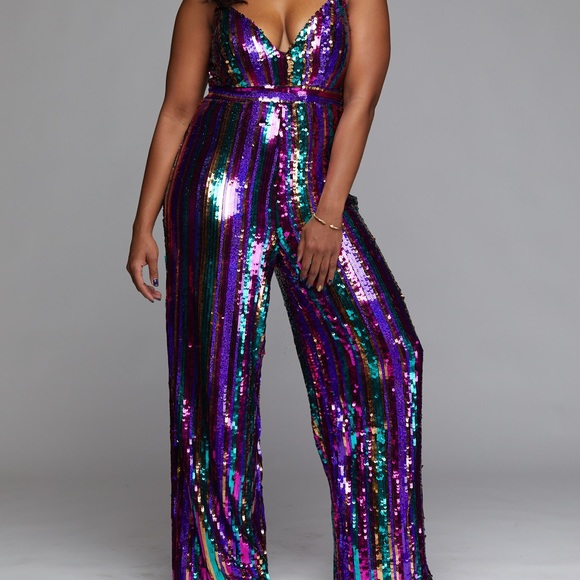 multi colored sequin jumpsuit